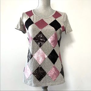 Sportmax by Maxmara t shirt sequin Argyle pattern grey
